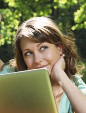 Girl Look Upward while Studying