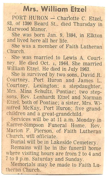 Charlotte "Lottie" Etzel [nee Courtney] Obituary