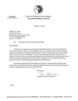 Tom Horne/s Letter to the Clerk of the Court