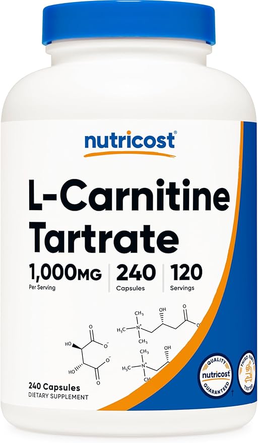 Nutricost L-Carnitine Tartrate 1,000mg, 240 Capsules - 500mg Per Capsule, 120 Servings