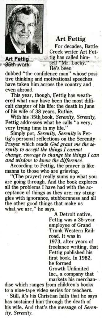 Battle Creek Enquirer – September 24, 1993 - Art Fettig