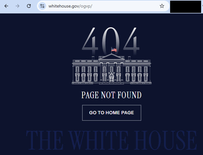 White House 404 Error